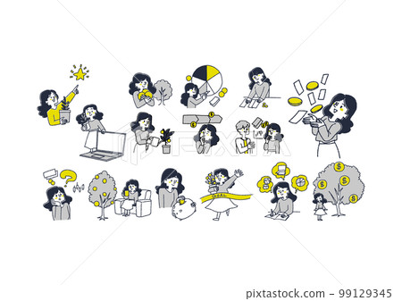Illustration set of a woman who leaves assets in investment and life design 99129345