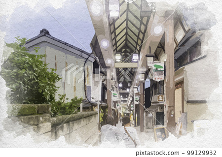 Watercolor style Shimomon gate shopping street Nara city, Nara prefecture 99129932