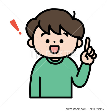 一個閃光的男孩，他的食指向上 99129957