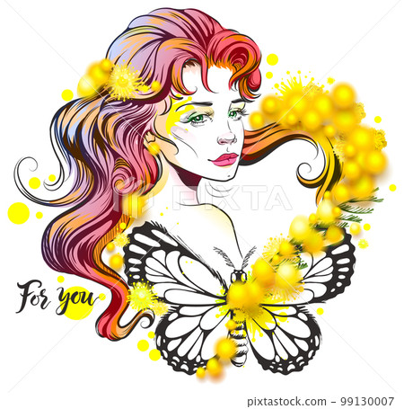 8 march portrait woman mimosa heart shape love 99130007