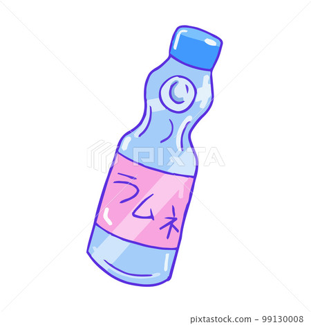 Hand drawn aesthetic cute ramune bottle, Japanese blue soda water 99130008