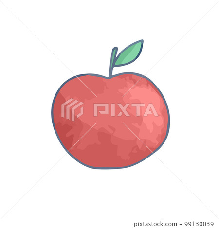 Hand drawn cute isolated red apple with one leaf Hand drawn cute isolated red apple with one leaf 99130039