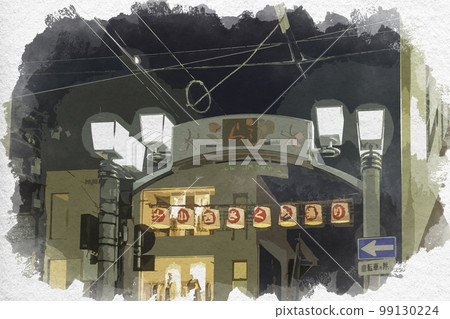 Watercolor-style Konishi Sakura Dori Shopping Street, Nara City, Nara Prefecture 99130224