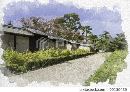 奈良縣生駒郡斑鳩町水彩畫風格的中宮寺院內 奈良縣生駒郡斑鳩町水彩畫風格的中宮寺院內 99130489