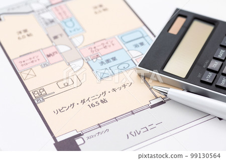 Apartment house drawing and calculator 99130564