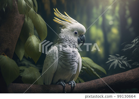 The cockatoo sits on a branch. Generative AI. 99130664