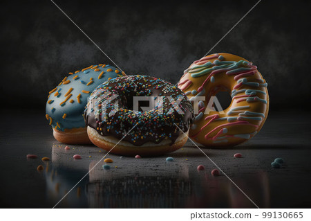 Donuts in glaze. Generative AI. 99130665