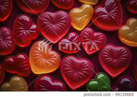 Gummy hearts candies background. Generative Ai. Gummy hearts candies background. Generative Ai. 99130668