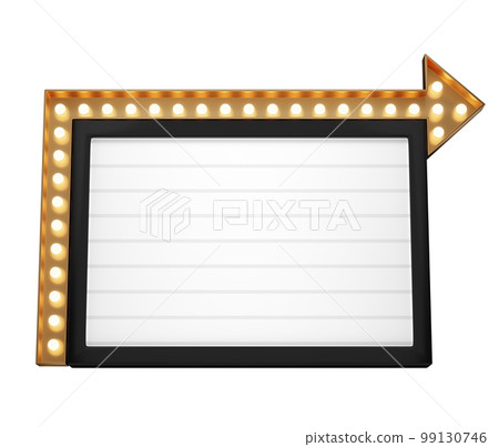 3d retro black and gold signboard with glowing yellow light bulb . Concept of billboard design for cinema, casino, marquee or nightclub . 3d high quality render 3d retro black and gold signboard with glowing yellow light bulb . Concept of billboard design for cinema, casino, marquee or nightclub . 3d high quality render 99130746