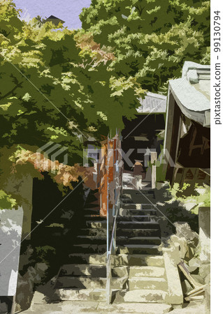 Watercolor-style Chogosonshi-ji Temple, Kokuzo-do Hall, Hegun-cho, Ikoma-gun, Nara Prefecture 99130794