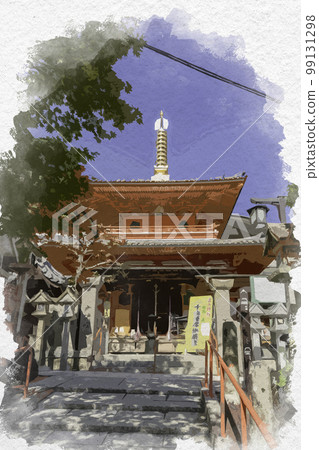 Watercolor-style Chogosonshi-ji Temple, Seifuku-in Temple, Hegun-cho, Ikoma-gun, Nara Prefecture 99131298