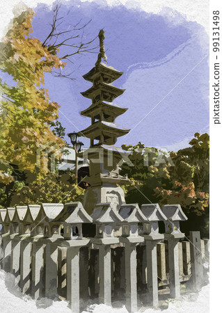 奈良縣生駒郡河群町長古尊寺水彩畫石塔 奈良縣生駒郡河群町長古尊寺水彩畫石塔 99131498