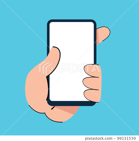 Hand holding smartphone cartoon doodle 99131539