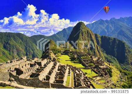 A superb view of the ruins of Machu Picchu, the floating city of the Inca Empire 99131875