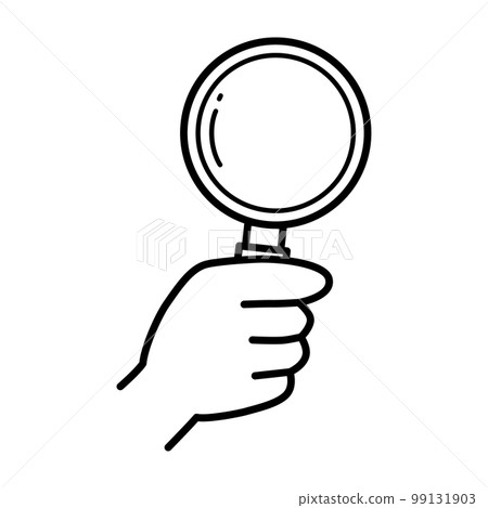 Illustration of a hand holding a magnifying glass 99131903