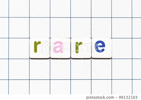 Colorful tile letter in word rare on white grid background 99132103