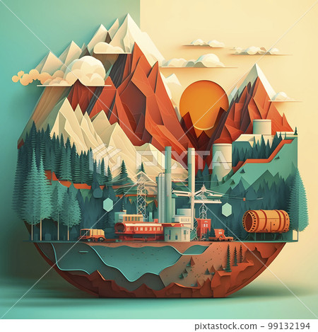 Paper craft-style illustrations inspired by the global environment "AI-generated images" 99132194