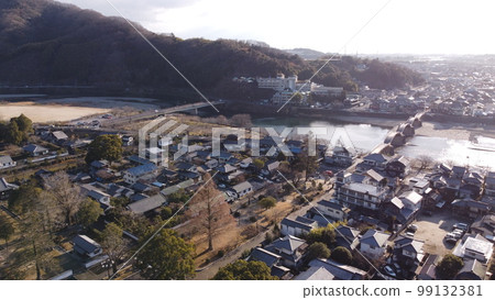 Kintai Bridge Sightseeing in Yamaguchi Prefecture! Drone aerial photography, Yokoyama, Iwakuni City, Japan's four seasons, Kintaikyo Bridge 99132381