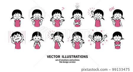 Illustration set of facial expressions and gestures girl 99133475