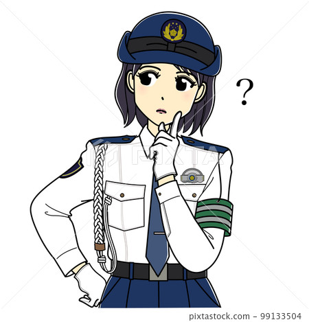 A female police officer in a white shirt who feels doubts (upper body) 99133504