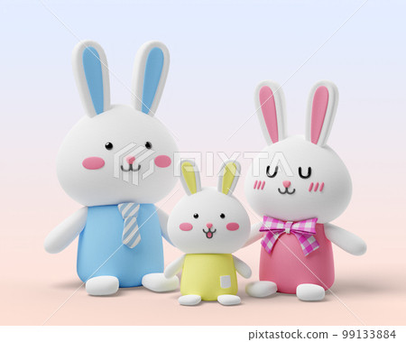 Cute animal 3d character rabbit family 3d render 99133884