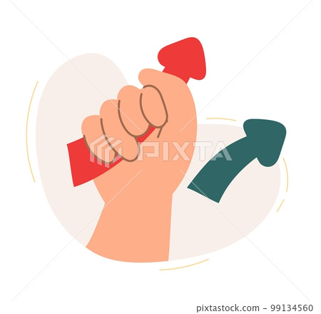 The hand holds the red arrow. The concept of a business idea, startup, organization, brainstorming. Vector illustration isolated on a white background The hand holds the red arrow. The concept of a business idea, startup, organization, brainstorming. Vector illustration isolated on a white background 99134560