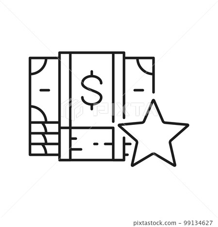 Dollar banknotes with star, feedback lineal icon. Cash payment, paper bill, dollar symbol design. 99134627