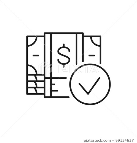 Money banknotes with check mark, credit approved lineal icon. Cash payment, paper bill, dollar symbol design. 99134637