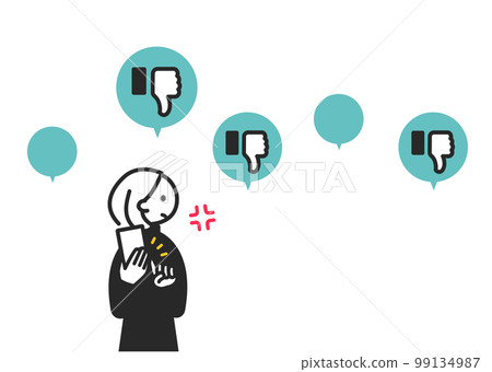 A girl who gives a low rating on a smartphone A girl who gives a low rating on a smartphone 99134987