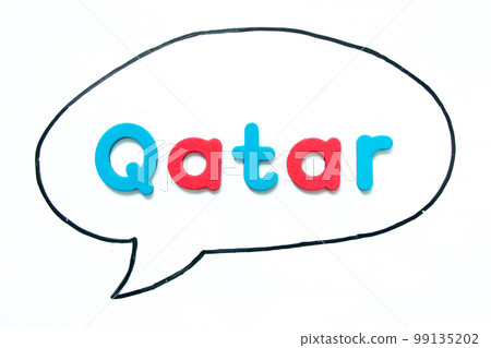 Alphabet letter with word qatar in black line hand drawing as bubble speech on white board background 99135202