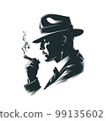 Silhouette of a man in a hat smoking a cigar. Retro style vector illustration of noir gentleman. 99135602
