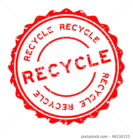Grunge red recycle word round rubber seal stamp on white background 99136155