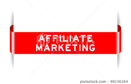 Red color inserted label banner with word affiliate marketing on white background 99136164