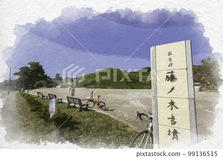 Watercolor-style Fujinoki Tumulus, Ikaruga-cho, Ikoma-gun, Nara Prefecture 99136515