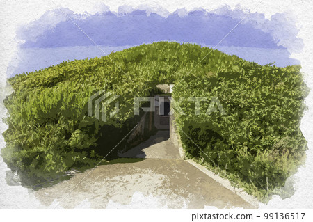 Watercolor-style Fujinoki Tumulus, Ikaruga-cho, Ikoma-gun, Nara Prefecture 99136517