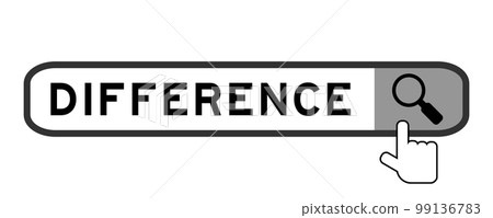 Search banner in word difference with hand over magnifier icon on white background 99136783