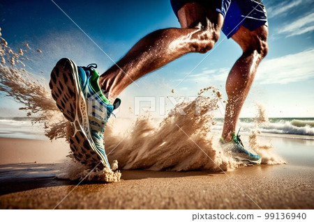 Athletic Running on the Beach. Generative AI Athletic Running on the Beach. Generative AI 99136940