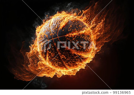 Glowing burning basketball with fire flames. Generative AI 99136965