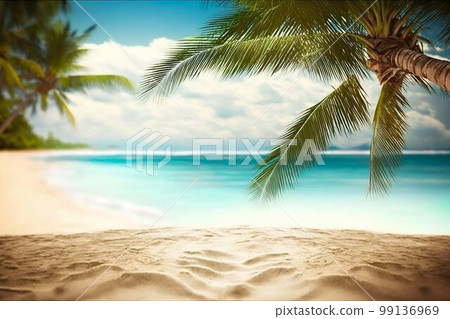 Tropical island beach with palms. Generative AI 99136969
