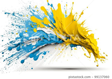 Paint spray spalsh blot in ukrainian blue and yellow colors. Generative AI Paint spray spalsh blot in ukrainian blue and yellow colors. Generative AI 99137060