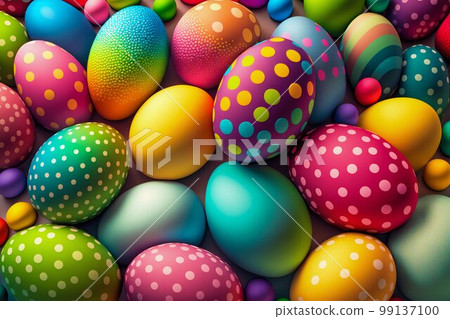 Easter Painted Eggs Colourful Pattern Background. Generative AI 99137100