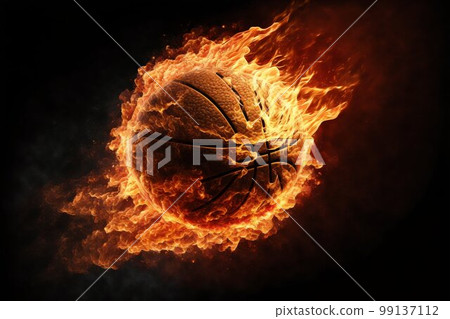 Glowing burning basketball with fire flames. Generative AI Glowing burning basketball with fire flames. Generative AI 99137112