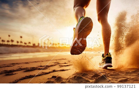 Athletic Running on the Beach. Generative AI 99137121