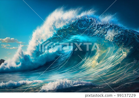 Big ocean clear blue surfer wave tube closeup. Generative AI Big ocean clear blue surfer wave tube closeup. Generative AI 99137229