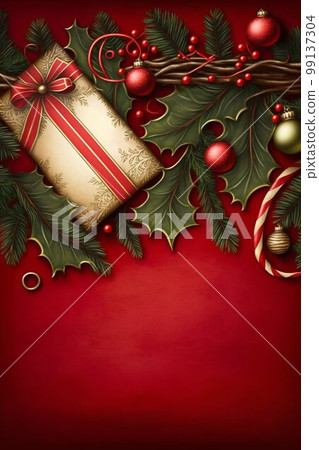 Happy New Year Christmas Red Background. Generative AI 99137304