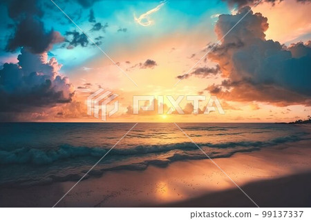 Sunset Beach Background. Generative AI Sunset Beach Background. Generative AI 99137337
