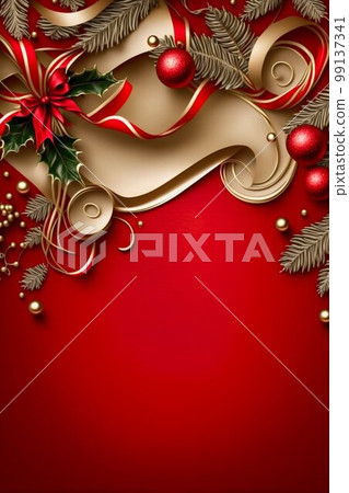 Happy New Year Christmas Red Background. Generative AI 99137341