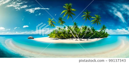 Tropical island beach with palms. Generative AI Tropical island beach with palms. Generative AI 99137343