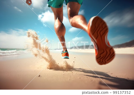Athletic Running on the Beach. Generative AI 99137352