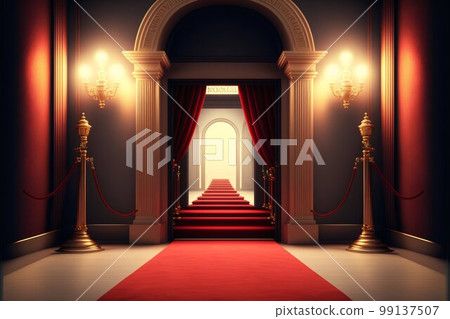 Luxury entrance with red carpet. Generative AI 99137507